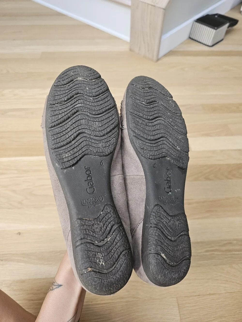 Gabor Leather Perforated Laser Floral Hovercraft Ballet Flats – Suede Taupe